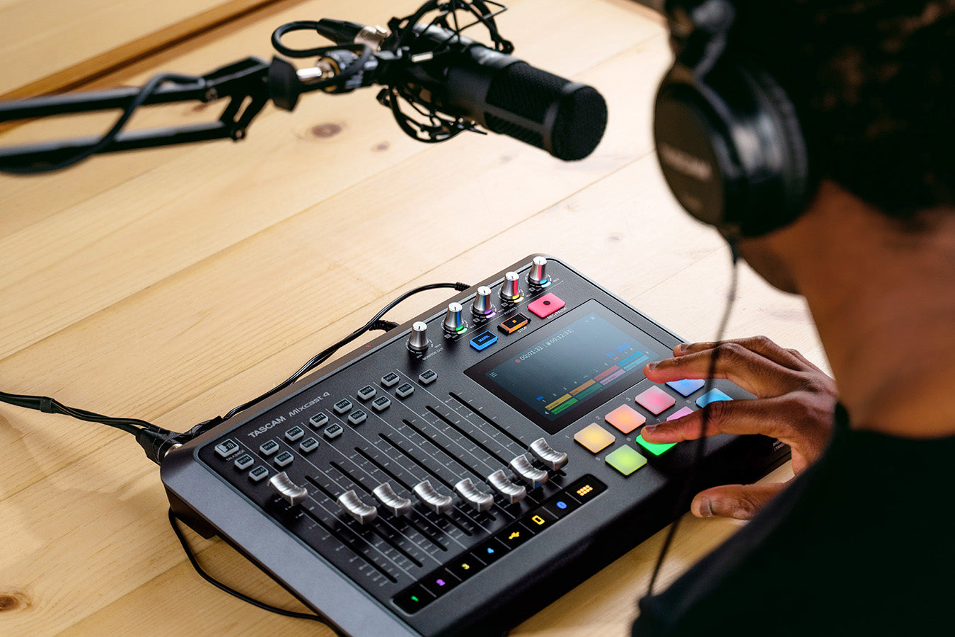Tascam Mixcast 4 - Podcast Station with Recorder/USB Audio Interface, shown in a home studio