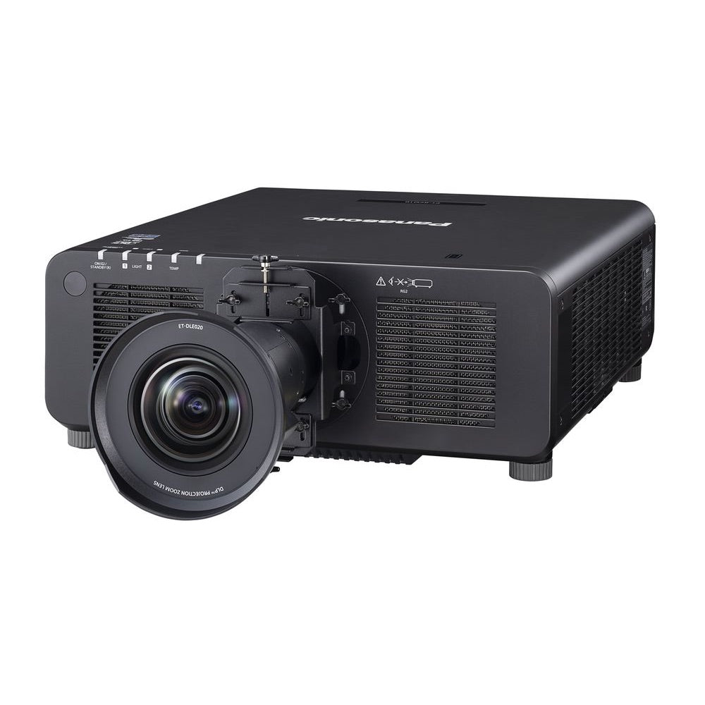 Panasonic ET-DLE020 Ultra Short-Throw Projector Zoom Lens mounted in a PT-RCQ 10 projector, angled view