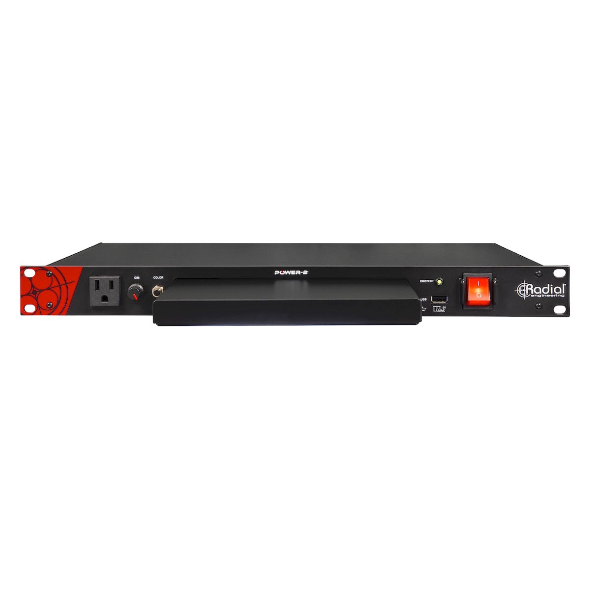 Radial Power-2 Rackmount Power Conditioner Surge Suppressor with LED Lighting, front with tray out