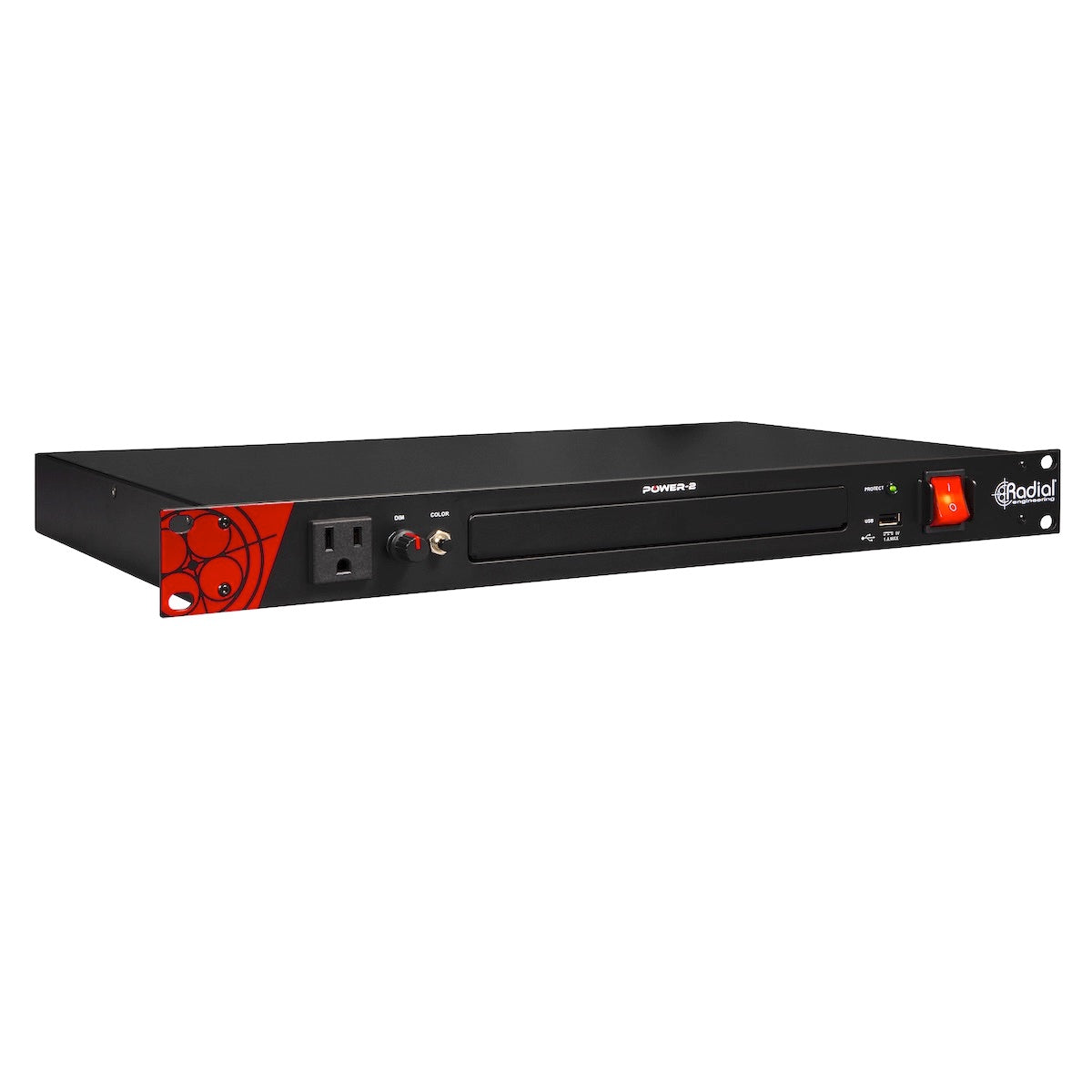 Radial Power-2 Rackmount Power Conditioner Surge Suppressor with LED Lighting, left angled view