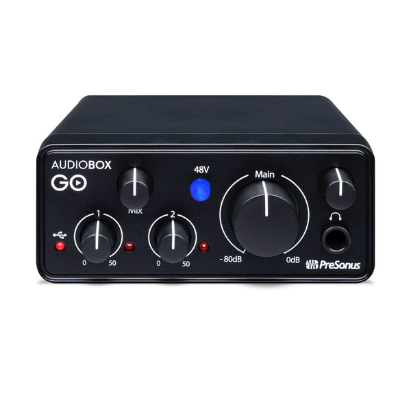 PreSonus AudioBox GO - Ultra-compact Mobile 2x2 USB Audio Interface, front top