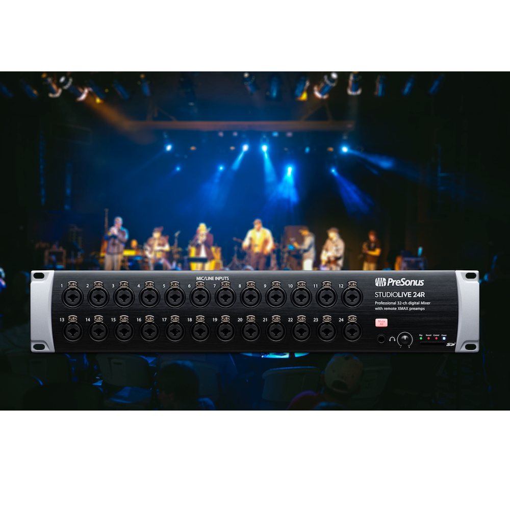 PreSonus StudioLive 24R - 24-channel Digital Rack Mixer, shown in a live music production