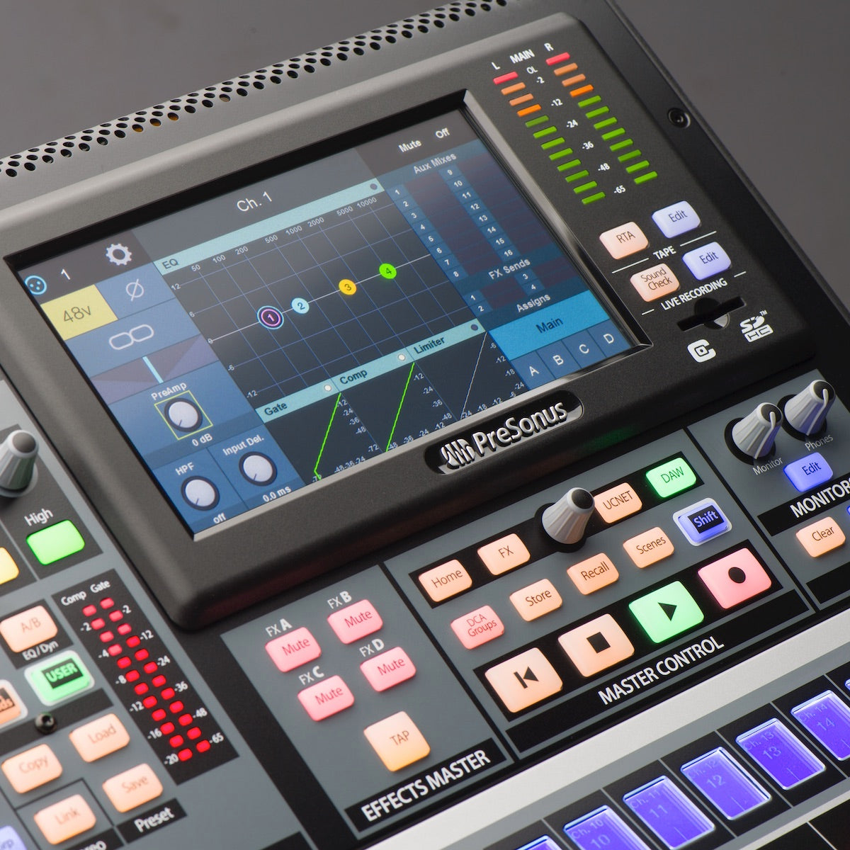 PreSonus StudioLive 32SC - Subcompact 32-channel Digital Mixer with Effects, effects closeup