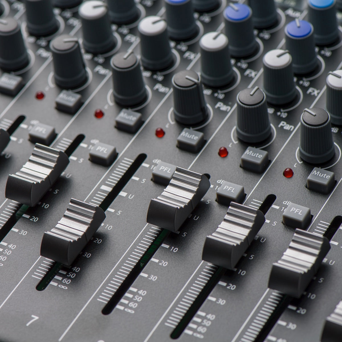 PreSonus StudioLive AR12c - 14-channel Analog USB-C Mixer with Effects, faders closeup