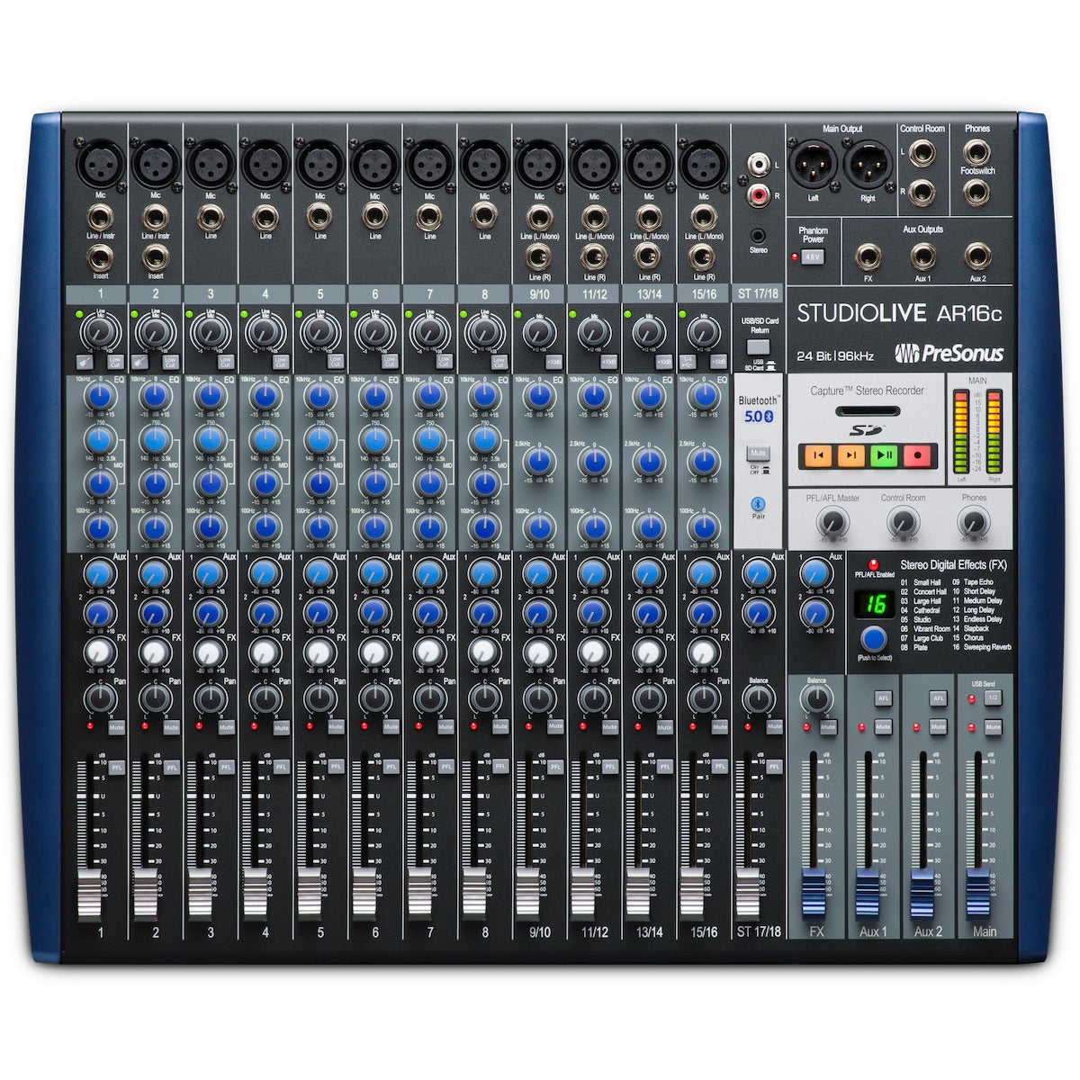 PreSonus StudioLive AR16c - 18-channel Analog USB-C Mixer with Effects, top