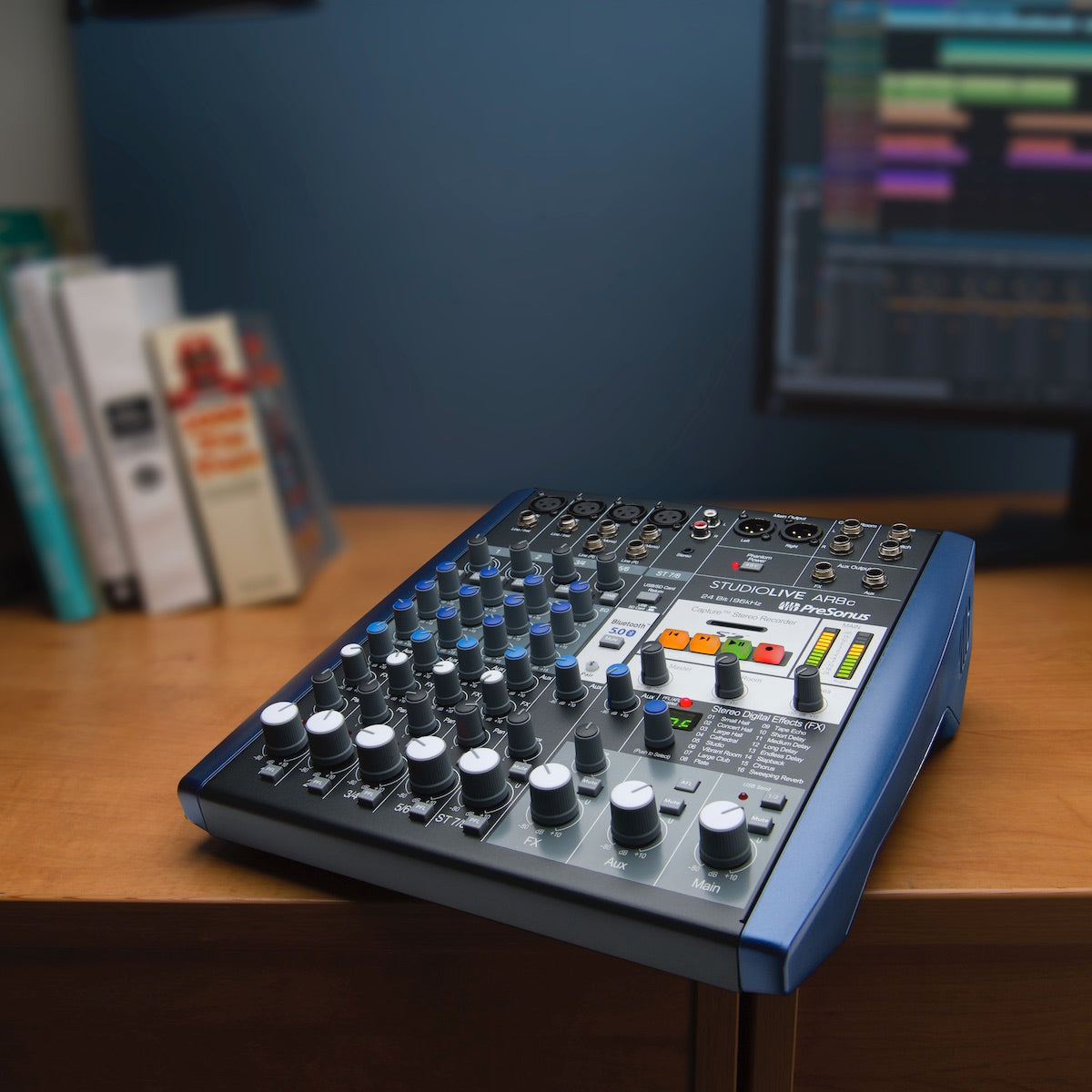 PreSonus StudioLive AR8c - 8-channel Analog USB-C Mixer with Effects, shown in a home recording studio