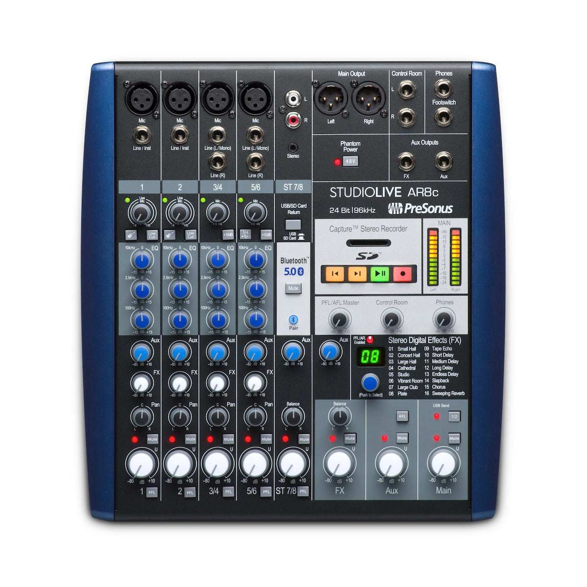PreSonus StudioLive AR8c - 8-channel Analog USB-C Mixer with Effects, top