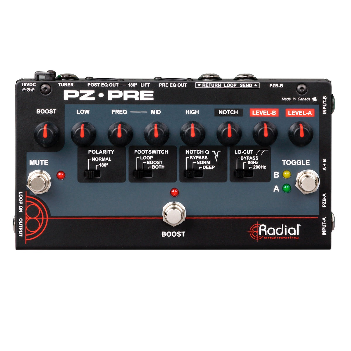 Radial PZ-Pre - 2-Ch Acoustic Instrument Preamp with EQ and Feedback Control, top