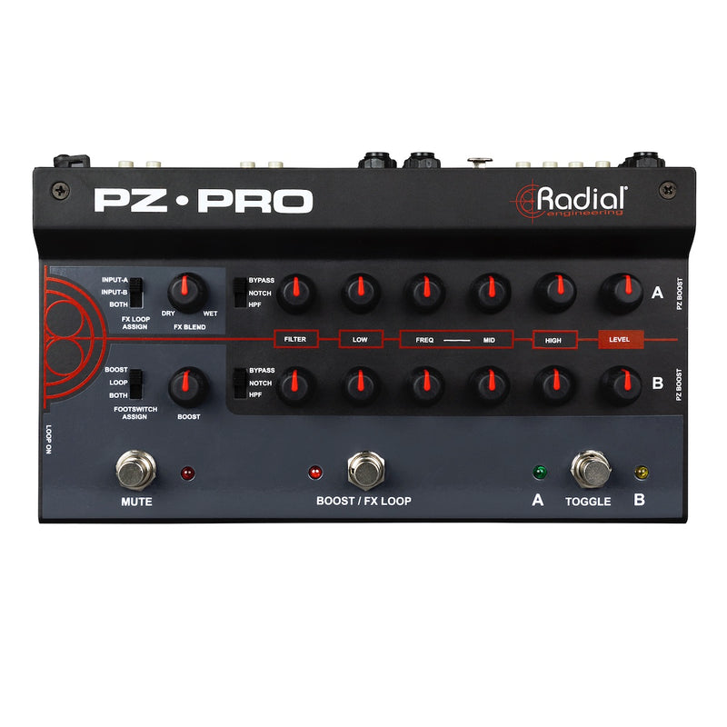 Radial PZ-Pro - 2-Ch Acoustic Instrumental Preamp, Switcher, Direct Box, top
