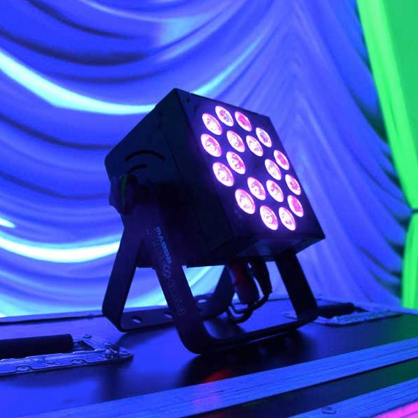 Blizzard Lighting RokBox EXA LED Wash Light, sitting on a touring case