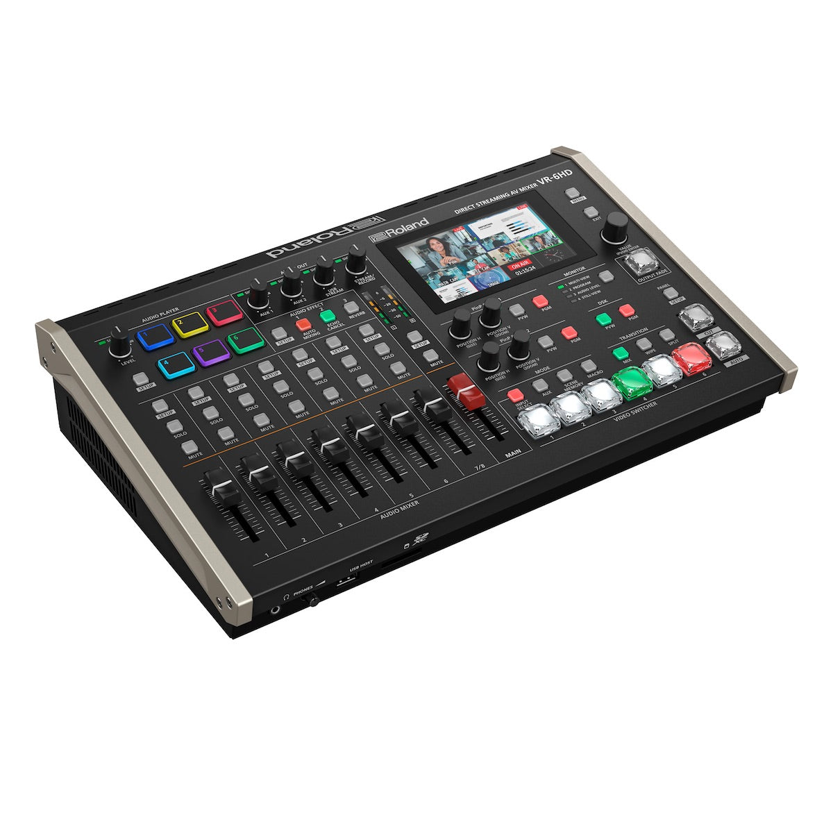 Roland VR-6HD - All-In-One Direct Streaming AV Mixer, left 45-degree view