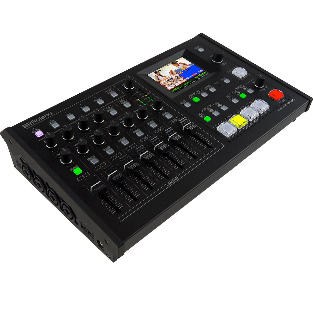 Roland VR-4HD - All-In-One HD AV Mixer with Streaming and Recording, left 3/4 view