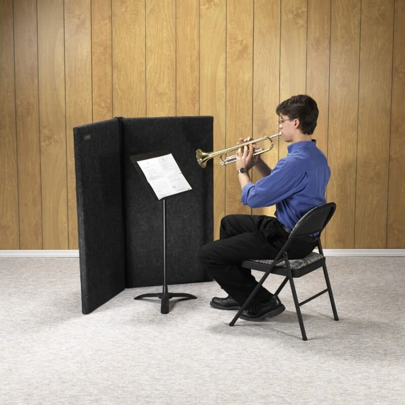 ClearSonic S2444x2 SORBER Sound Absorption Baffles shown with a student practicing trumpet