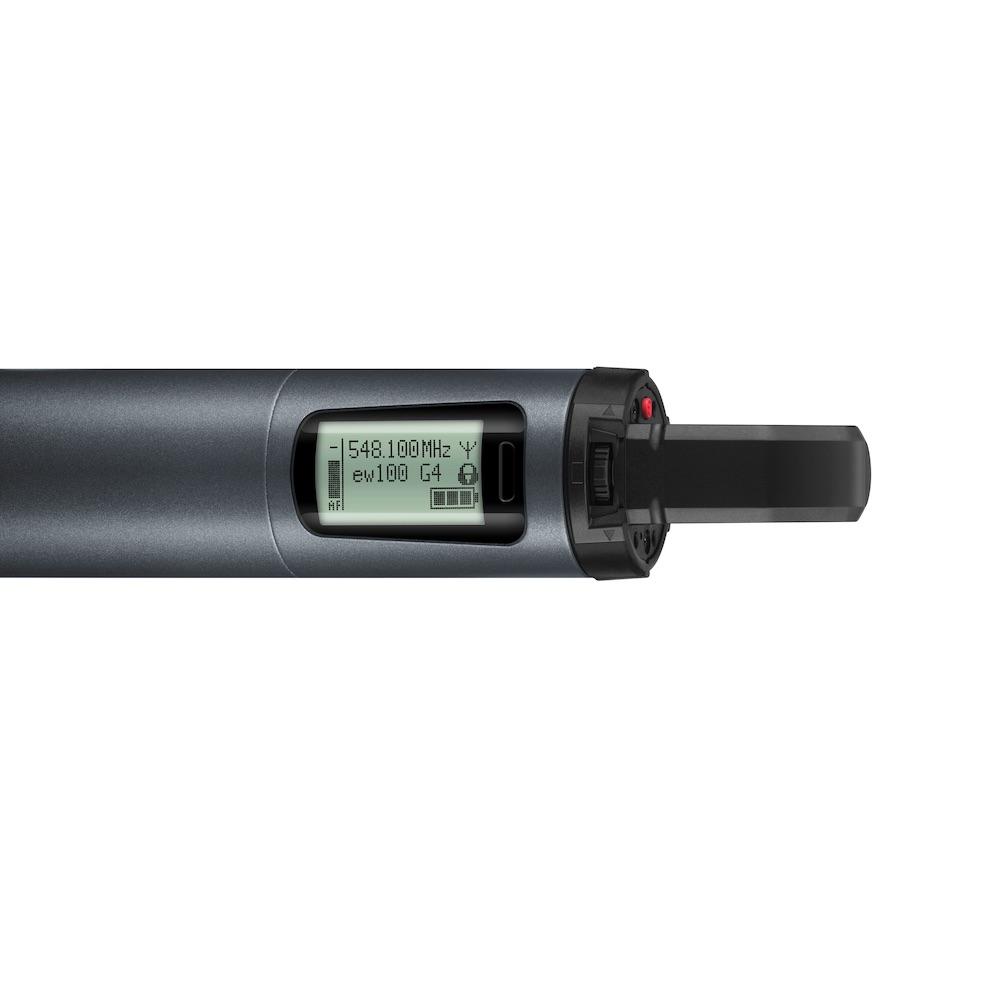 Sennheiser SKM 100 G4-S handheld transmitter and MMD 945-1 microphone capsule, display closeup