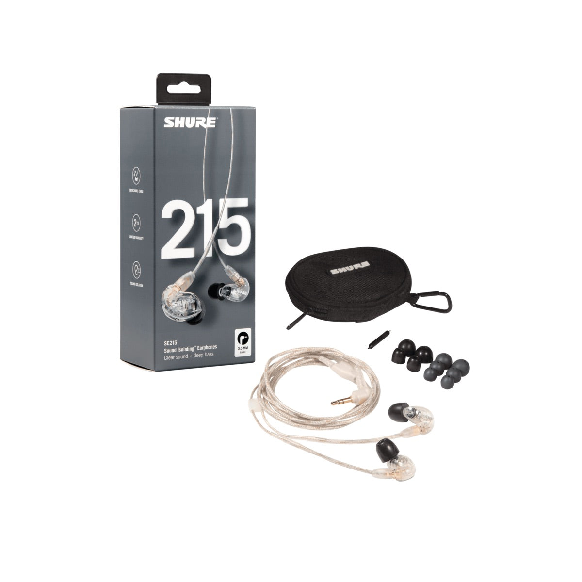 Shure SE215-CL - Professional Sound Isolating Earphones, Clear, box