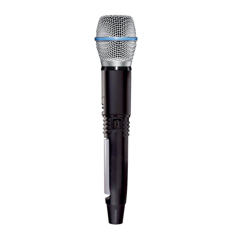 Shure Beta87A Handheld Transmitter Microphone with battery door removed and USB-C port exposed