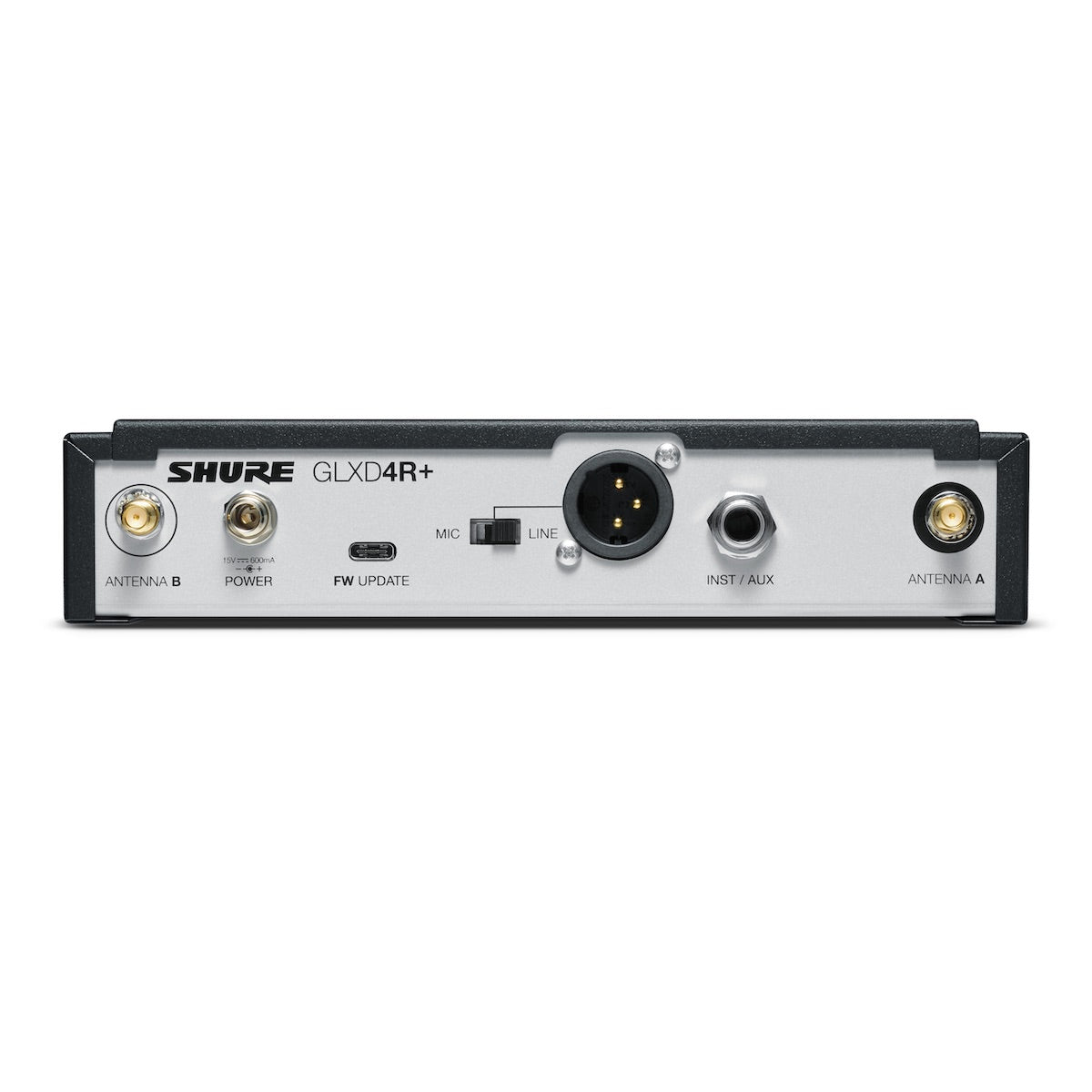 Shure GLXD4R+ Rack Receiver for GLX-D+ Dual Band Wireless, rear