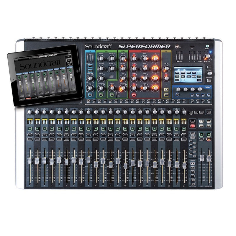 Soundcraft Si Performer 2 - 80-channel Digital Mixer with DMX Control, shown with an iPad