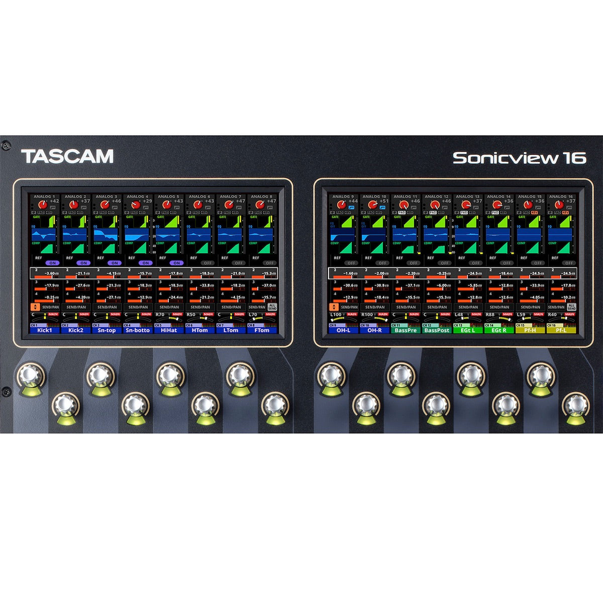 TASCAM Sonicview 16XP - 16-input Digital Recording and Mixing Console, channel strip view
