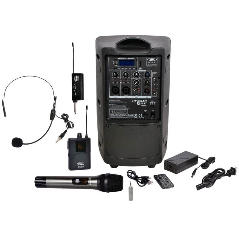 Galaxy Audio TQ8X - Rechargeable Portable PA Speaker System, with 1 wireless handheld and 1 headset mic
