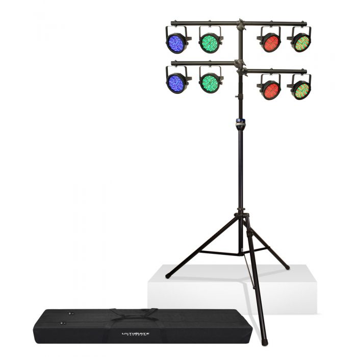 Ultimate Support LT-99BL - Lighting Tree with TeleLock, Leveling Leg, Bag, shown with lit lights