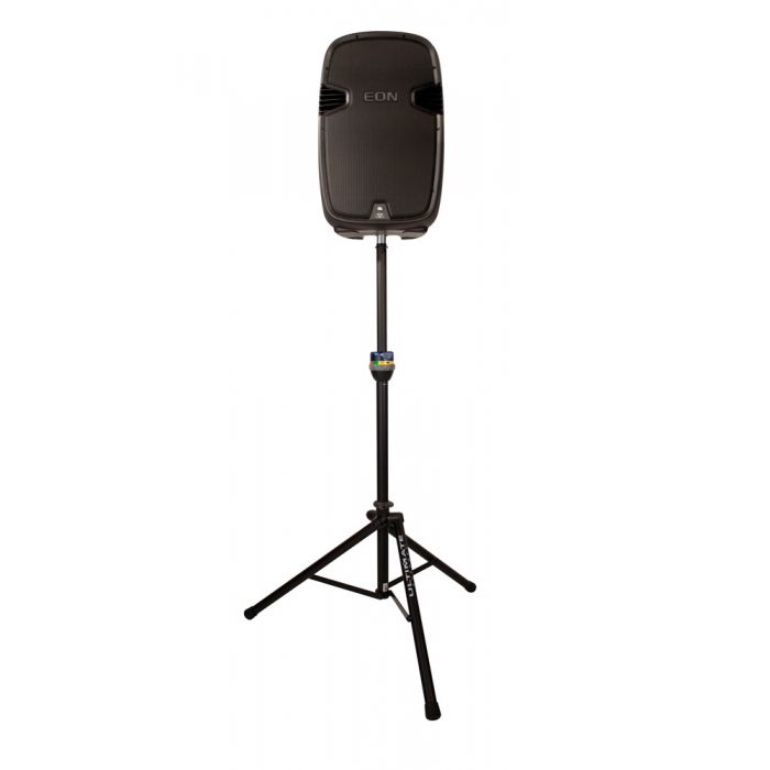 Ultimate Support TS-90B - TeleLock Speaker Stand, shown with a speaker