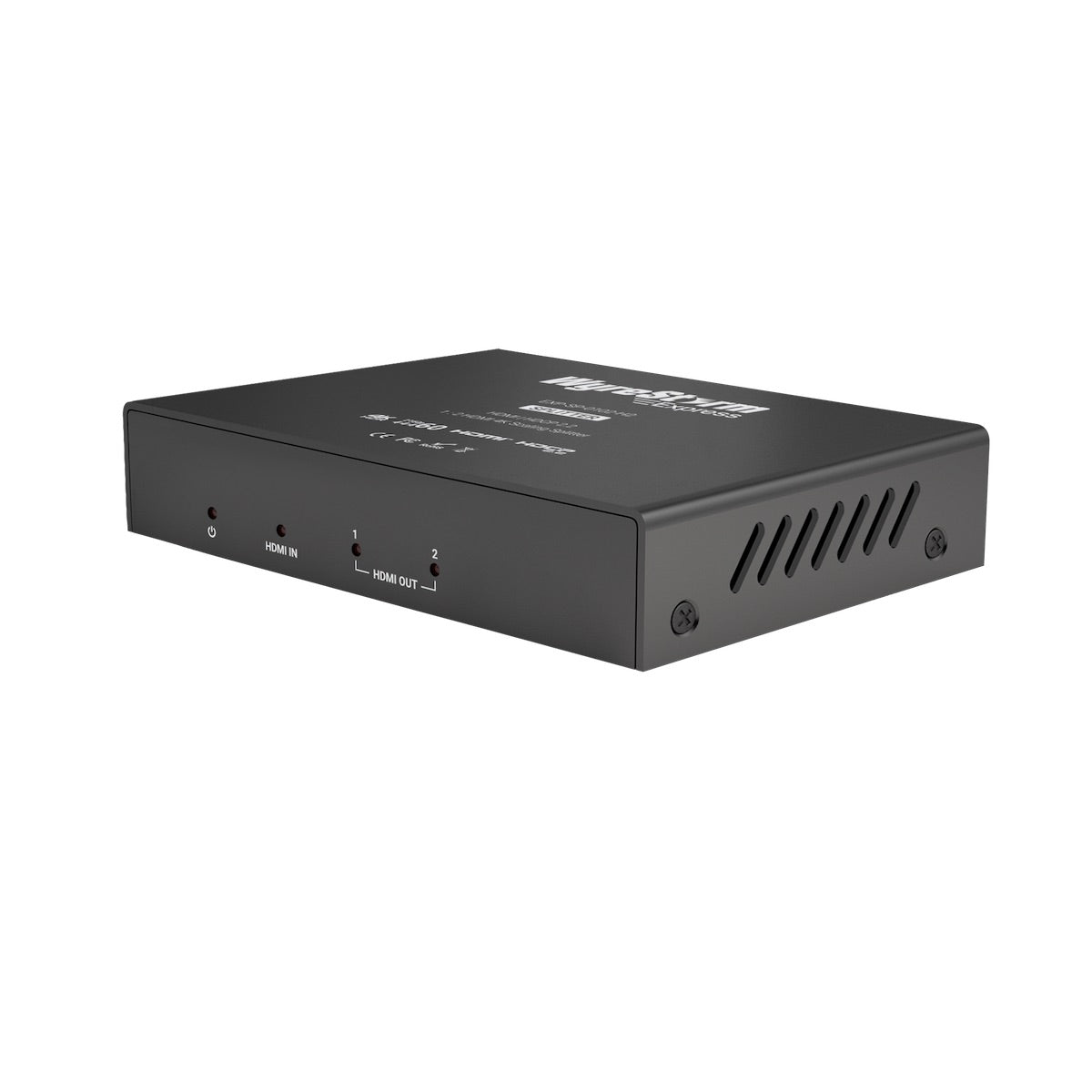 WyreStorm Essentials EXP-SP-0102-H2 - 4K HDR 1x2 Scaling HDMI Splitter, front angle